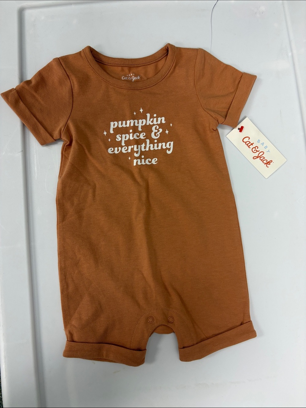 Cat & Jack Rust Orange Short-Sleeve Pumpkin Graphic One-Piece